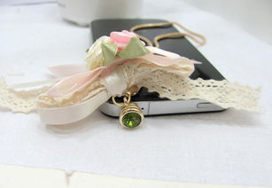 唯美布藝?yán)俳z玫瑰花長鏈iPhone防塵塞 日韓系手機飾品的優(yōu)雅之選